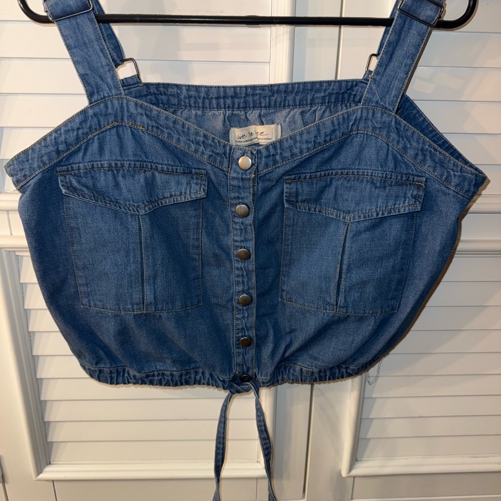 Free People We The Free Palm Desert Crop Denim Top Front Adjustable Strap XL - Picture 6 of 11